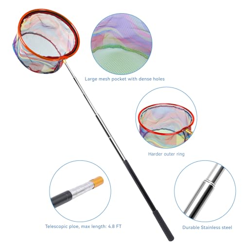 2PCS Fishing Net with Bucket, Telescopic Fishing Landing Net, Collapsible Youth Sand Bucket, Youth Fish Butterfly Catching for Freshwater Saltwater Outdoor Activities - color: Red + Yellow