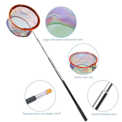 2PCS Fishing Net with Bucket, Telescopic Fishing Landing Net, Collapsible Youth Sand Bucket, Youth Fish Butterfly Catching for Freshwater Saltwater Outdoor Activities - color: Red + Yellow