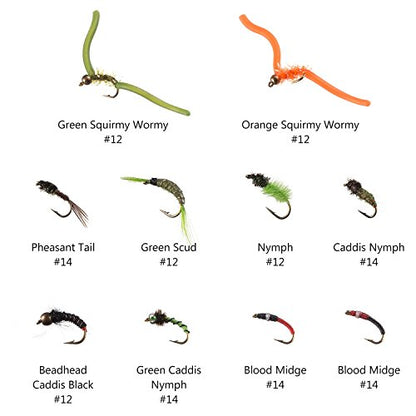 BASSDASH Fly Fishing Flies Kit Fly Assortment Trout Bass Fishing with Fly Box with Dry/Wet Flies, Nymphs, Streamers, Popper - style: 80 Pcs Assorted Flies Kit