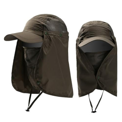 haozaikeji UPF50+ Outdoor Fishing Hat UV Protection Sun Hat Wide Brim Baseball Cap with Face Neck Flap for Women Men - color: Drak-green