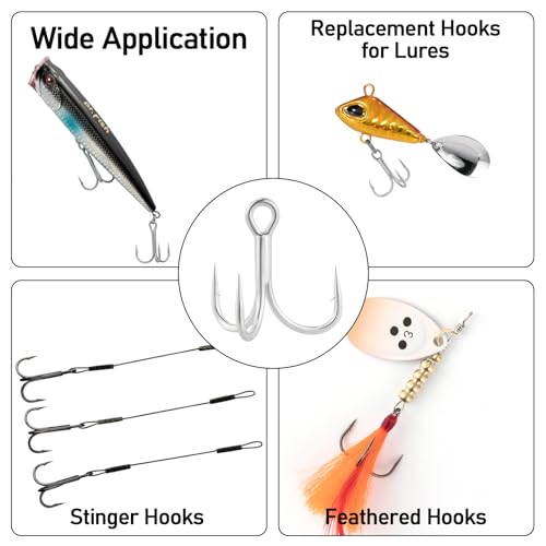 Dr.Fish 30 Pack 4X O'Shaughnessy Treble Hooks in-line Triple Hooks Saltwater & Frshwater Replacement Catfish Bass Striper - size: #3/0-30 Pack