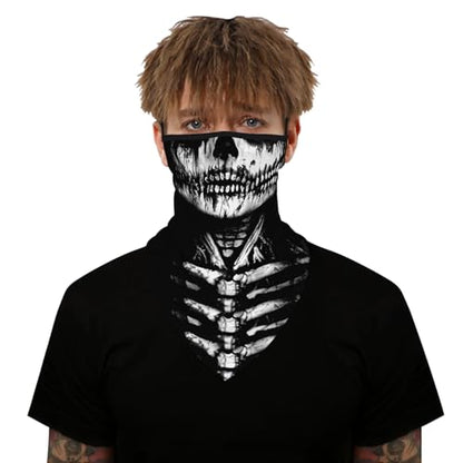 YAYOUREL Neck Gaiter Face Mask Bandanas for Men Women UV Face Scarf Cover Ear Loop Hole Facemask for Fishing Running Cycling - color: Black White