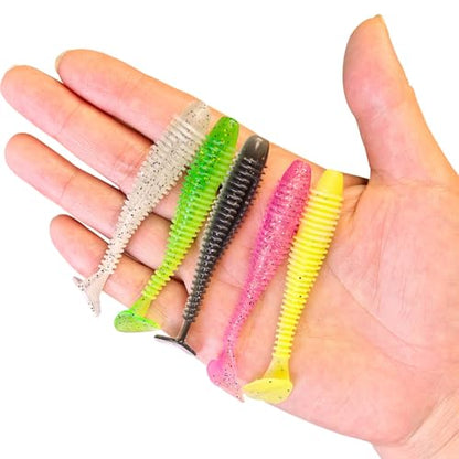 Paddle Tail Swim Baits，30Pcs Soft Plastic Fishing Lures Kit for Bass Crappie Trout Walleye Panfish Etc