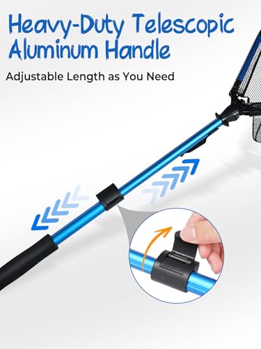 Jenseits Foldable Fishing Landing Net with Telescopic Aluminum Handle, Rubber Coated Fish Net, EVA Floating Frame, Lightweight Extendable Net for Kayak Boat Bass Trout Fishing, Great Gifts for Men