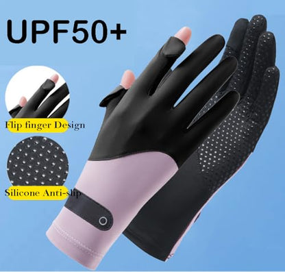 Eohak Women UV Sun Protection Gloves Full Finger Touchscreen Gloves Summer Outdoor Cyling Driving Gloves - color: Black
