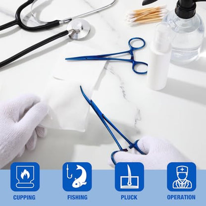 BBTO Hemostat Curved and Straight Hemostat Forceps Piercing Pliers Forceps, Stainless Steel Straight and Curved Pliers, Fishing Tweezer(Blue,2 Pcs) - color: Blue
