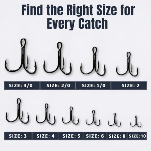 Maruto Barbed Treble Hooks for Effective Fishing | Small & Large Triple Hooks for Lures | Replacement Sharp Strong Hooks, Sizes 1, 2, 3, 4, 5, 6, 8, 10, 12. - size: 5 - 10 Hooks (Angler Pack)