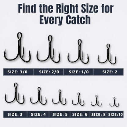 Maruto Barbed Treble Hooks for Effective Fishing | Small & Large Triple Hooks for Lures | Replacement Sharp Strong Hooks, Sizes 1, 2, 3, 4, 5, 6, 8, 10, 12. - size: 5 - 10 Hooks (Angler Pack)