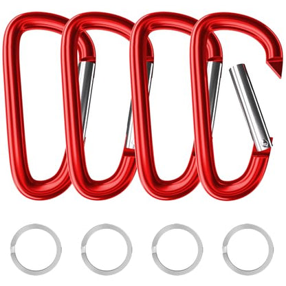 sprookber 4" & 5" Extra Large Aluminum Carabiner D Ring, Caribeener Clips, Spring Snap Hook for Keychain Clip, Set of 4 - color: red-4", size: 4 inch