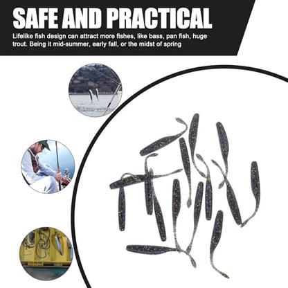 BESTYASH Soft Fishing Lures 15pcs Reusable High-Density -Free 7.5cm Soft Tail Worms for Bass Freshwater Fishing Baits