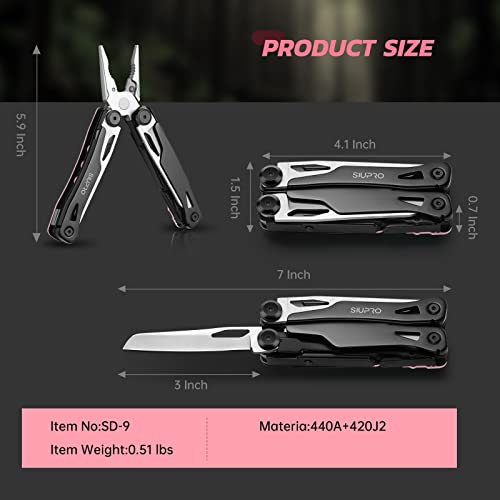 SIUPRO Multitool Pocket Knife for Men, Women, Tactical Multi Tool with Pliers, Saw, Screwdriver, All Self-Locking, Survival Gear With Clip and Pouch for Camping, Gifts Idea, Pink - color: Pink