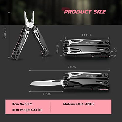 SIUPRO Multitool Pocket Knife for Men, Women, Tactical Multi Tool with Pliers, Saw, Screwdriver, All Self-Locking, Survival Gear With Clip and Pouch for Camping, Gifts Idea, Pink - color: Pink