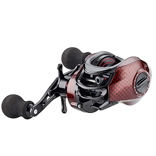 FISHDROPS Baitcaster Reels, 9+1BB, CNC Aluminum Spool, Magnetic Brake System Bait Caster Reel High Speed Gear Ratio 7.0:1 Ultra Smooth Low Profile Baitcasting Fishing Reel - color: Right - Carbon Red