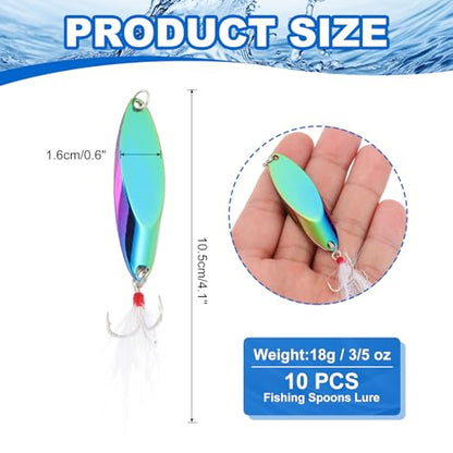 PATIKIL Fishing Spoons, Fishing Lures Casting Spoon Treble Hooks Jigs Hard Metal Spinner Baits - color: Multicolor, size: 3/5 oz