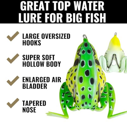 Lunkerhunt - Topwater Fishing Lures for Bass Trout Fishing | Combat Frog Lure for Big Fish | Award Winning Hollow Body Frog Fishing Bait with Weedless Hooks - color: Leopard