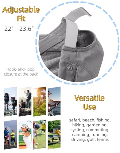 Men Women Safari Fishing Sun Cap with Removable Neck Flap UPF 50+ UV Protection Quick Dry Breathable Hats - color: Light Grey