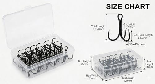 2# Treble Hooks 50 Pcs for Lure Replacement, High Carbon Steel Fishing Hooks. Ultra Sharp Replacement Hooks for Bass Trout Freshwater & Saltwater Fishing Lures Bait