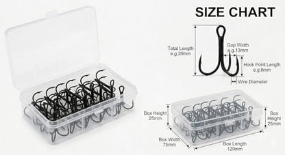 2# Treble Hooks 50 Pcs for Lure Replacement, High Carbon Steel Fishing Hooks. Ultra Sharp Replacement Hooks for Bass Trout Freshwater & Saltwater Fishing Lures Bait