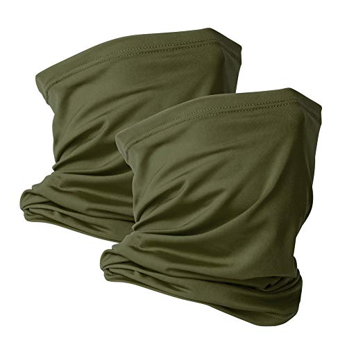 VULKIT 2 Pack Neck Gaiter Face Mask Scarf Reusable Bandanas Tube UV Protection Balaclava Outdoor Sport for Men and Women - color: Army Green