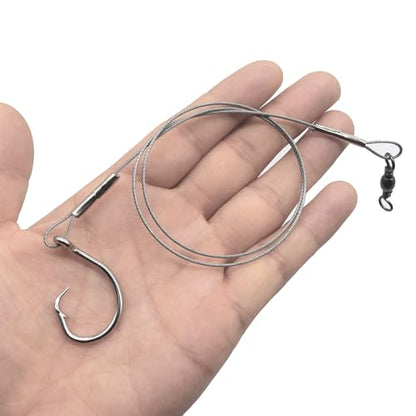 3 Pieces 10/0-20/0 Circle Hook Rig Shark Surf Rigs 49-Strands Steel Leader,Deep Sea Hooks for Big Fish - size: 13/0