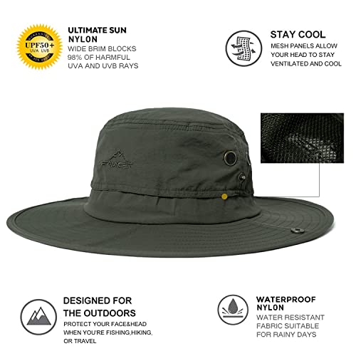 Oversize XL XXL Large Wide Brim Waterproof UPF 50+ Bucket Sun Summer Travel Fishing Hiking Fisherman Hat Detachable Chin - color: 000702_army Green, size: Small-Medium