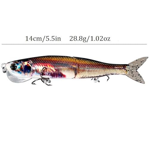Topwater Artificial Bionic Wobbler Fishing Lure, 5.5in/1.02oz Slow Sinking Simulation Multi Jointed Hard Bait, Fishing Accessories for Freshwater & Saltwater - color: Red