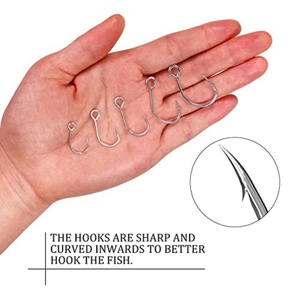 THKFISH 50pcs/100Pcs Box Inline Single Hooks Replacement Fishing Hooks for Lures Baits Inline Circle Hooks Large Eye with Barbed Saltwater Freshwater #2#1 1/0 2/0 3/0 - color: 100pcs-silver