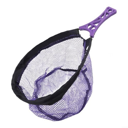 Foldable Fly Fishing Net, Rubber Mesh Landing Net for Trout, Anti Hook Catch and Release Net, Lightweight Portable Stream Hand Net with Waist Mount - color: purple