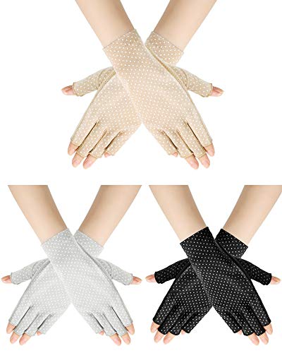 Sunblock Fingerless Gloves Non-slip UV Protection Driving Gloves Summer Outdoor Mittens for Women Girls - color: Black, Light Beige, Light Gray