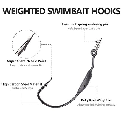 Fishing Bait Soft Plastic Lures 30/50 Pcs, Weighted Hooks 10 Pack & 40-Piece Set, 4in/5in Salty Split Tail Jerk Shad, 3/0 4/0 5/0 Weedless Swimbait Hook for Bass Fishing - color: Silver Gray, size: 5/0 Hook