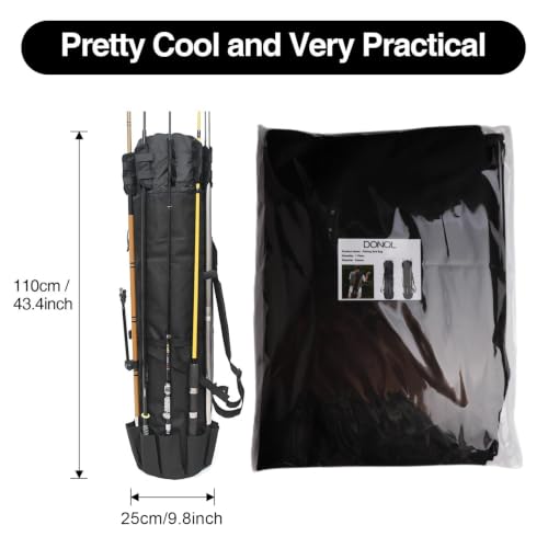 DONQL Fishing Rod Bags, Outdoor Fishing Pole Case, Multifunction Camping Portable Travel Carry Cases Backpack, Fishings Rod and Reel Case Holds 5 Poles & Rig Tackles, Fishings Gift for Men - color: Black