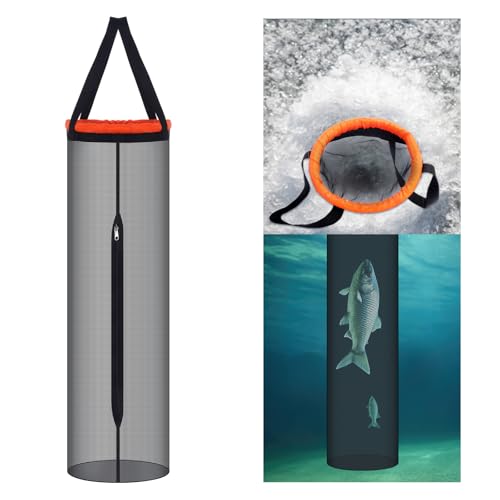 Soulchen Large Fish Bucket for Caught Fish 33 Inches Portable Collapsible Nylon Fishing Live Wells Big Floating Fishing Net Basket for Live Baits Holder