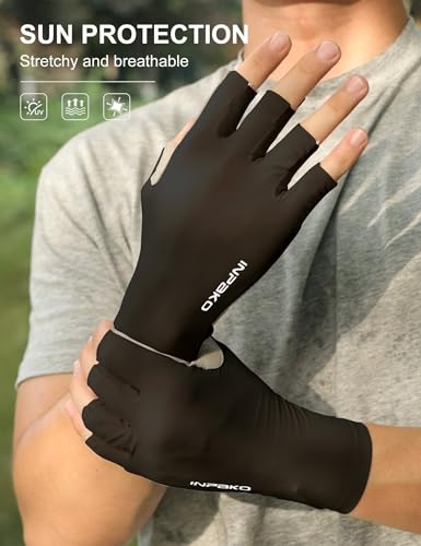 Fishing Gloves, Lightweight Non-Slip Fingerless Gloves,Hook Loop, UPF 50+ Sun Protection,for Unisex Fishing - color: Black, size: Large-X-Large