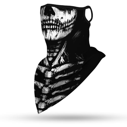 YAYOUREL Neck Gaiter Face Mask Bandanas for Men Women UV Face Scarf Cover Ear Loop Hole Facemask for Fishing Running Cycling - color: Black White
