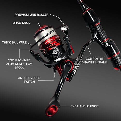Eupheng Echolite Ultralight Spinning Rod and Reel Combo, IM8 Graphite Fast Action Trout Bass Gear, Portable Travel Setup with 5.2:1 9+1 BB CNC Aluminum Spool - size: 6'6''