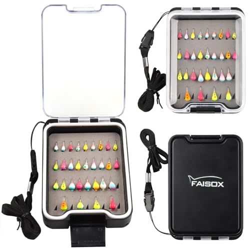 Tungsten Ice Fishing Jigs Lures with Ultra Sharp Hooks for Panfish, Perch, Trout in Winter - Ideal Fishing Gift Set, 30PCS Assorted Jigs in Storage Box