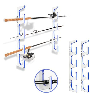 TRAPSKI Made in the USA Premium Fishing Rod/Pole Holder Rack Organizer | Wall or Boat Mounting Fishing Rod Rack | Marine Grade HDPE Plastic | Holder for up to 4 Rods | Stackable - color: H4 White/Blue