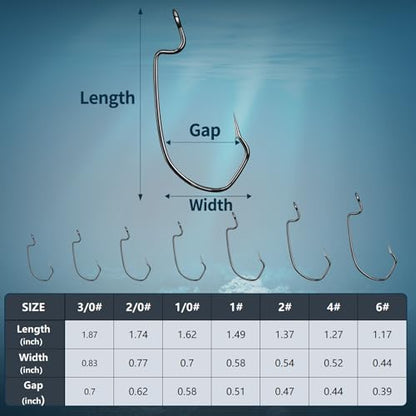 9KM DWLIFE EWG Worm Fishing Hooks - 100PCS Texas Rig Hooks for Bass Fishing, Worm Hook with Extra Wide Gap,Fishing Hooks for Freshwater/Saltwater - size: 2#-100PCS