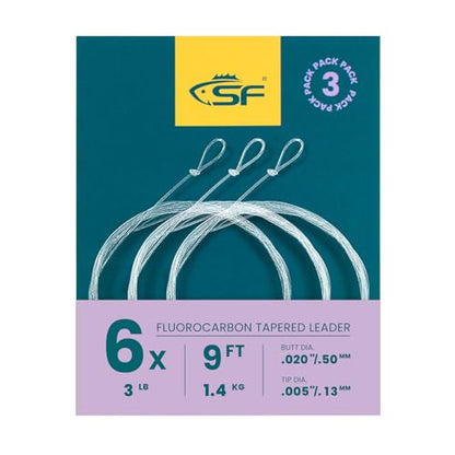 SF 3 Packs Pre-Tied Loop Fly Fishing Tapered Leader Fluorocarbon 7.5FT 9FT 12FT 0X 1X 2X 3X 4X 5X 6X 7X - color: Clear-3Packs, size: 9FT-6X