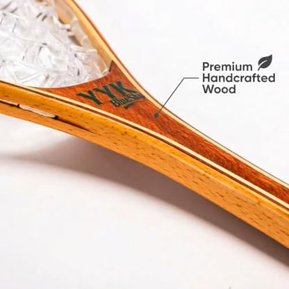 YYKBlueSky Fly Fishing Landing Net - 24" Trout Net, Soft Clear Silicone Mesh for Catch and Release, Durable Wood Frame, Safety Lanyard & Carabiner for Wading, Kayak & Boat Fishing