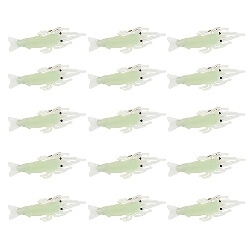 15pcs Soft Luminous Shrimp Lures, Realistic Fishing Lure Baits for Bass, Walleye, Trout & More