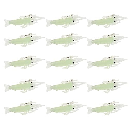 15pcs Soft Luminous Shrimp Lures, Realistic Fishing Lure Baits for Bass, Walleye, Trout & More