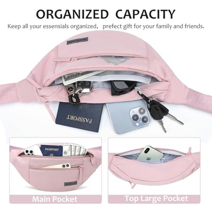 MAXTOP Large Fanny Pack Sling Bag with 4-Zipper Pockets Travel Essentials for Women Men Crossbody Bag,for Traveling Cycling Hiking Climbing Camping,Pink - color: Pink