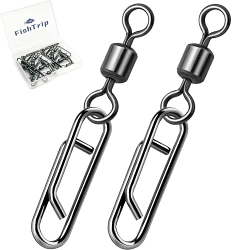 FishTrip 50pcs Fishing Rolling Swivel Power Clips for Rigs Lures | High Carbon Steel, Rust-Proof & Wear-Resistant, Quick Change Clip Snaps for Freshwater Saltwater Rigs Hooks Leaders Weights - size: 1/0#_50pcs