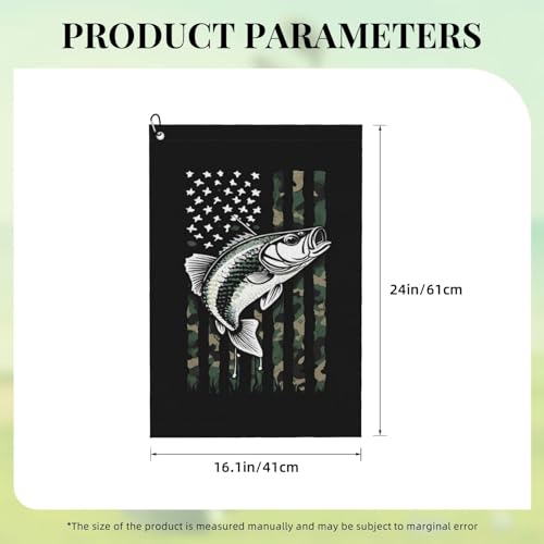 Supdreamc Microfiber Golf Towel with Metal Clip 24x16 Inch, Bass Fishing Lure Camo Camouflage American Flag Hunting Black, Super Absorbent Quick Dry for Cleaning Clubs & Wiping Hands During Play - color: Style (103)