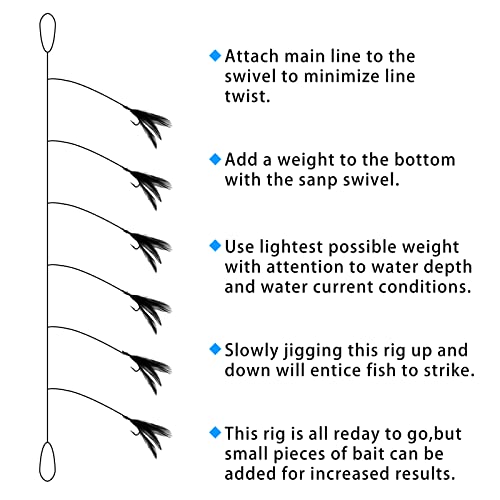Fishing Bait Rigs 8 Packs Fishing Rigs with 48 Hooks Mackerel Feather Rig | Surf Fishing Rigs with Feather Sharp Hooks for Mackerel, Pollock, Cod, Bass Freshwater Saltwater