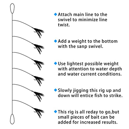 Fishing Bait Rigs 8 Packs Fishing Rigs with 48 Hooks Mackerel Feather Rig | Surf Fishing Rigs with Feather Sharp Hooks for Mackerel, Pollock, Cod, Bass Freshwater Saltwater