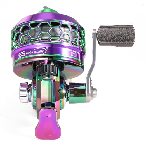 Sougayilang Spincast Fishing Reel,High Speed 3.9:1 Gear Ratio,Trouble-Free Push-Button Bait Casting Design and Reversible Handle for Left/Right Retrieve,Pre-Spooled with Monofilament Line - color: Colorful Spincast Reel