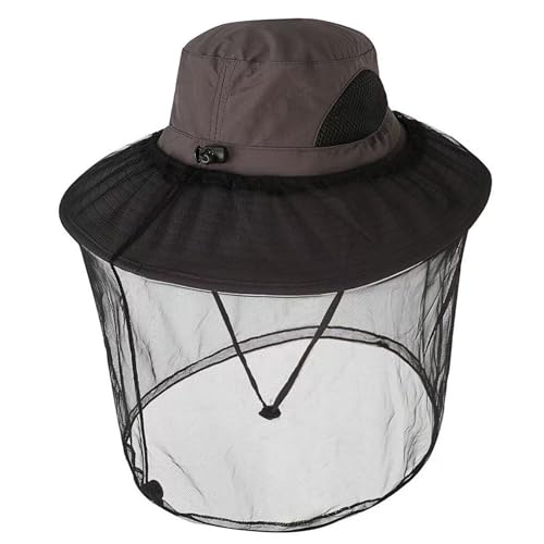 Mosquito Fishing Safari Mesh Net Hat with Neck Flap, Sun Protection Women Men Bug Cap, Hidden Netting Boonie - color: Dark Gray Black