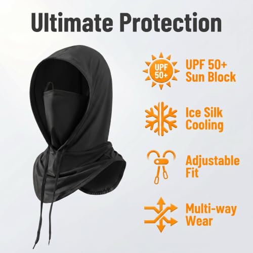 Cooling Balaclava Sun UV Protection Hood Breathable Full Head Mask Face Cover for Men Women Cycling Motorcycle Fishing - color: Black